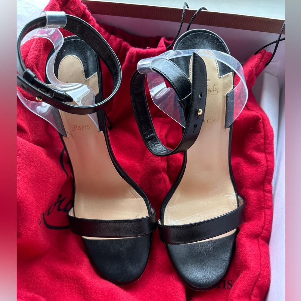 Christian Louboutin Black Leather Ankle Strap Heels